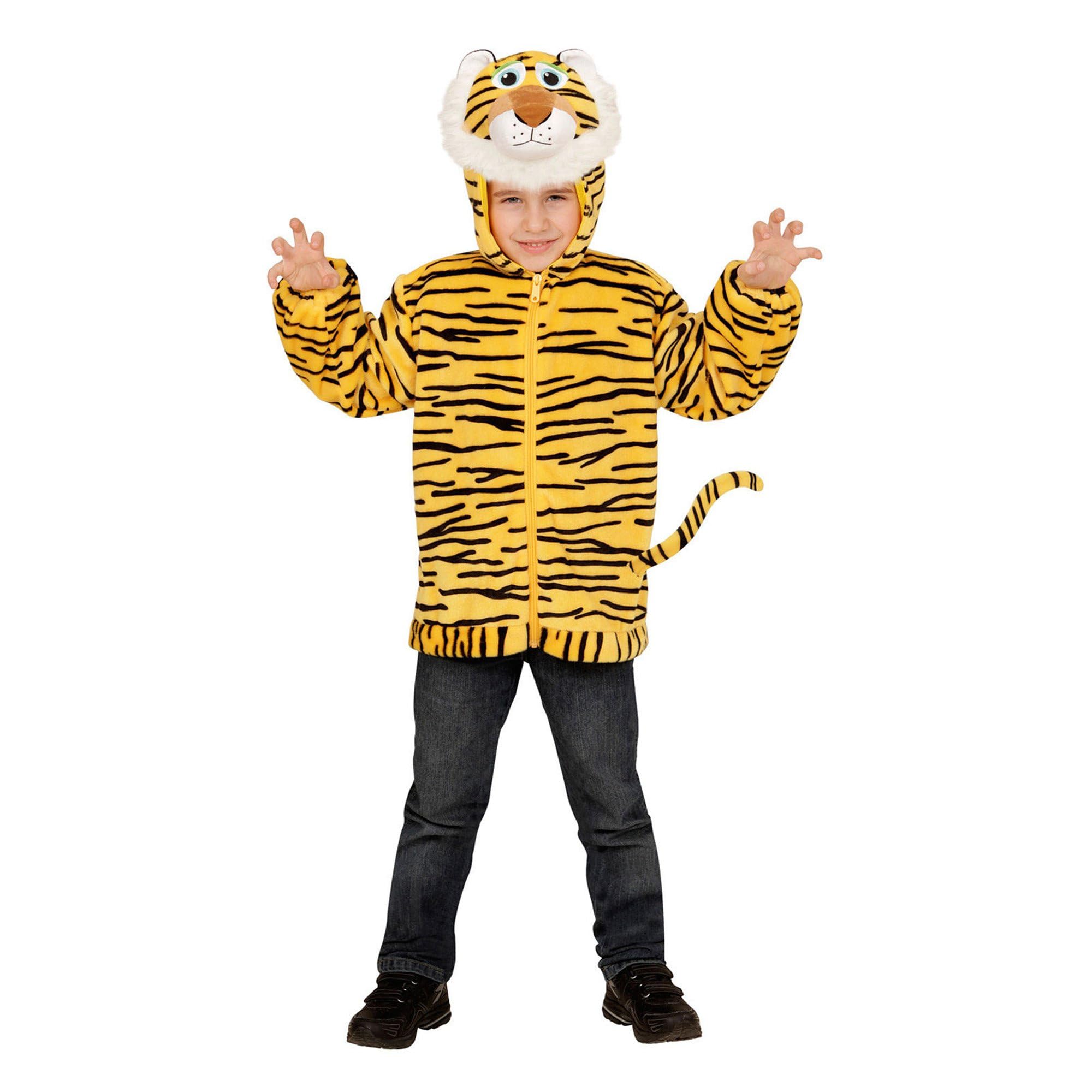 Widmann - Kinderkostüm Tiger aus Plüsch, Jacke mit Kapuze und Maske, Karneval, Mottoparty