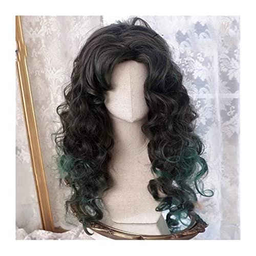 Perücken Lockenperücke mit Pony for Frauen, schwarz verlaufend, grün, wunderschöne lockige Haarperücke, hitzebeständige, weiche, synthetische Perücke for Frauen, täglicher Gebrauch, Party, Cosplay Dam