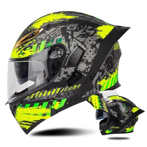 Doppelspiegel Motorradhelm Modularer Klapphelm ECE/DOT Zertifiziert Hochklappbarer Lokomotivhelm Full Face Helm Integralhelme Sturzhelm Mofa Helm Moped-Helm Vollvisierhelm