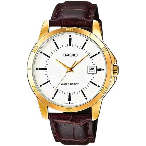 CASIO Herren Analog Quarz Uhr mit Leder Armband MTP-V004G-7