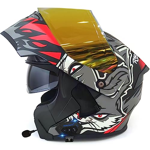 Motorradhelm für Herren mit Bluetooth Integriertem ECE-geprüft mit Anti-Fog-Doppelspiegel, Integralhelm Racing Helm für Damen Herren mit Eingebautem Mikrofon 3XL 55~66cm