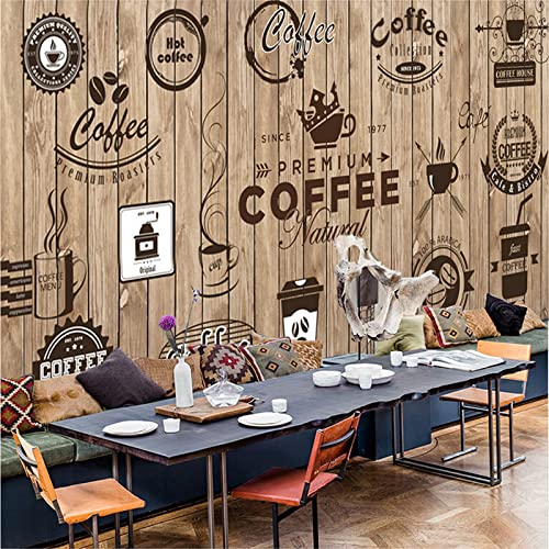 Tapete für Wände 3D Retro europäischen Stil Holzmaserung Kaffee Label Café Restaurant Hintergrund Dekor Wandbi TV Wandbild Tapete Wanddekoration fototapete 3d Vlies wandbild Schlafzimmer-430cm×300cm