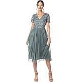 Maya Deluxe Damen Midi-Kleid mit V-Ausschnitt, Verziert Brautjungfernkleid, Grün (Misty Green), 48