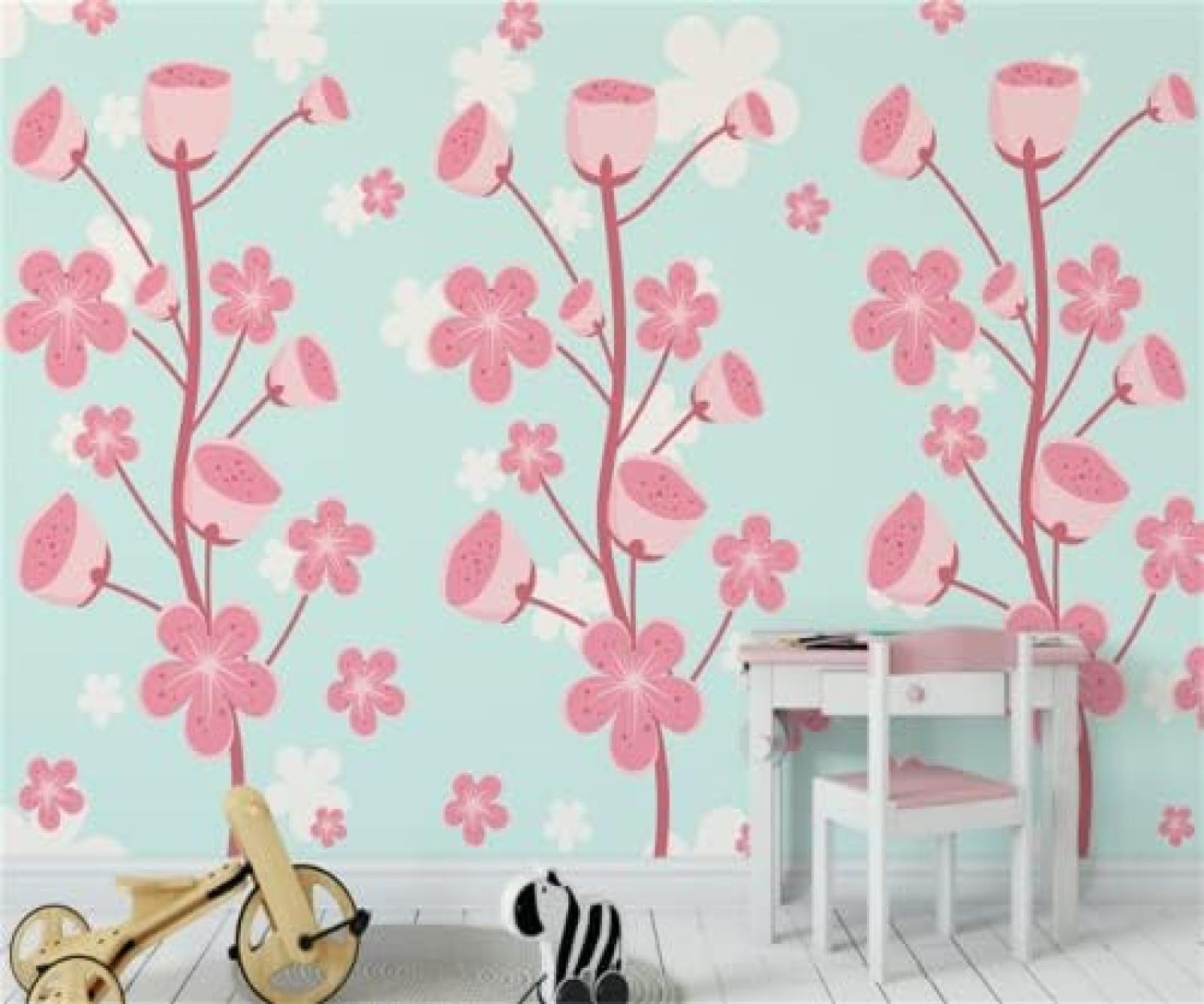 XLMING Einfache Cartoon Rosa Blumen Kinderzimmer 3D Tapete Wohnzimmer Sofa Schlafzimmer Esszimmer Home Dekoration Wand-150cm×105cm