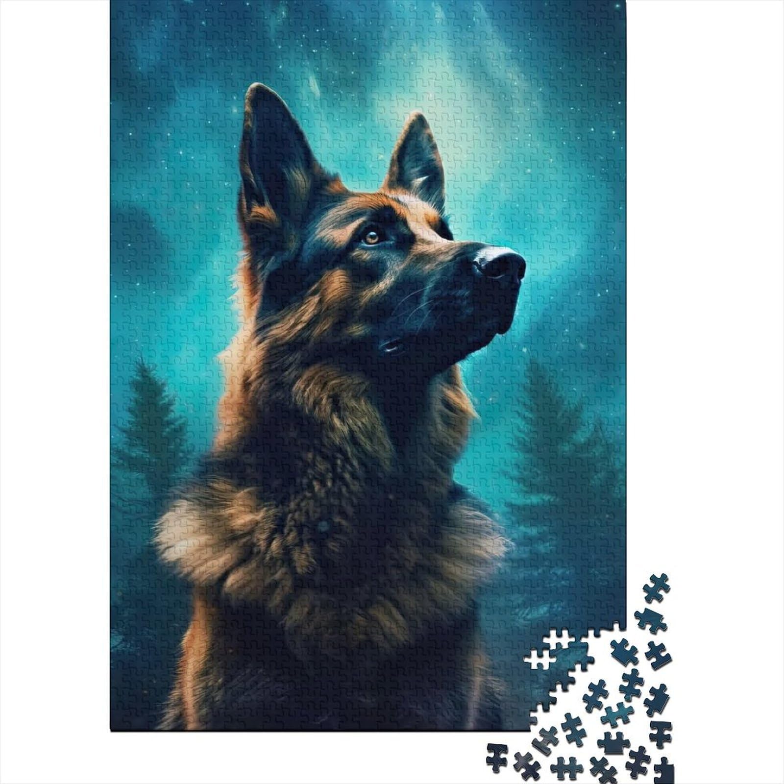 Deutscher Schäferhund Aurora Holzpuzzle Puzzles für Erwachsene Teenager 500 Teile Puzzle Geschenke Ganze Familie Und Die (Size : 52x38cm)