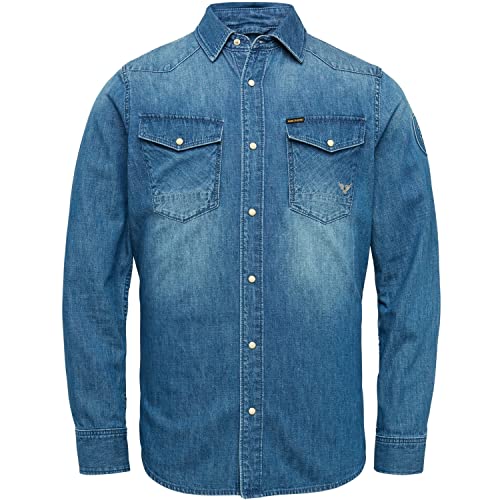 PME Legend Langarm Denim Hemd, Farbe:blau, Größe:M