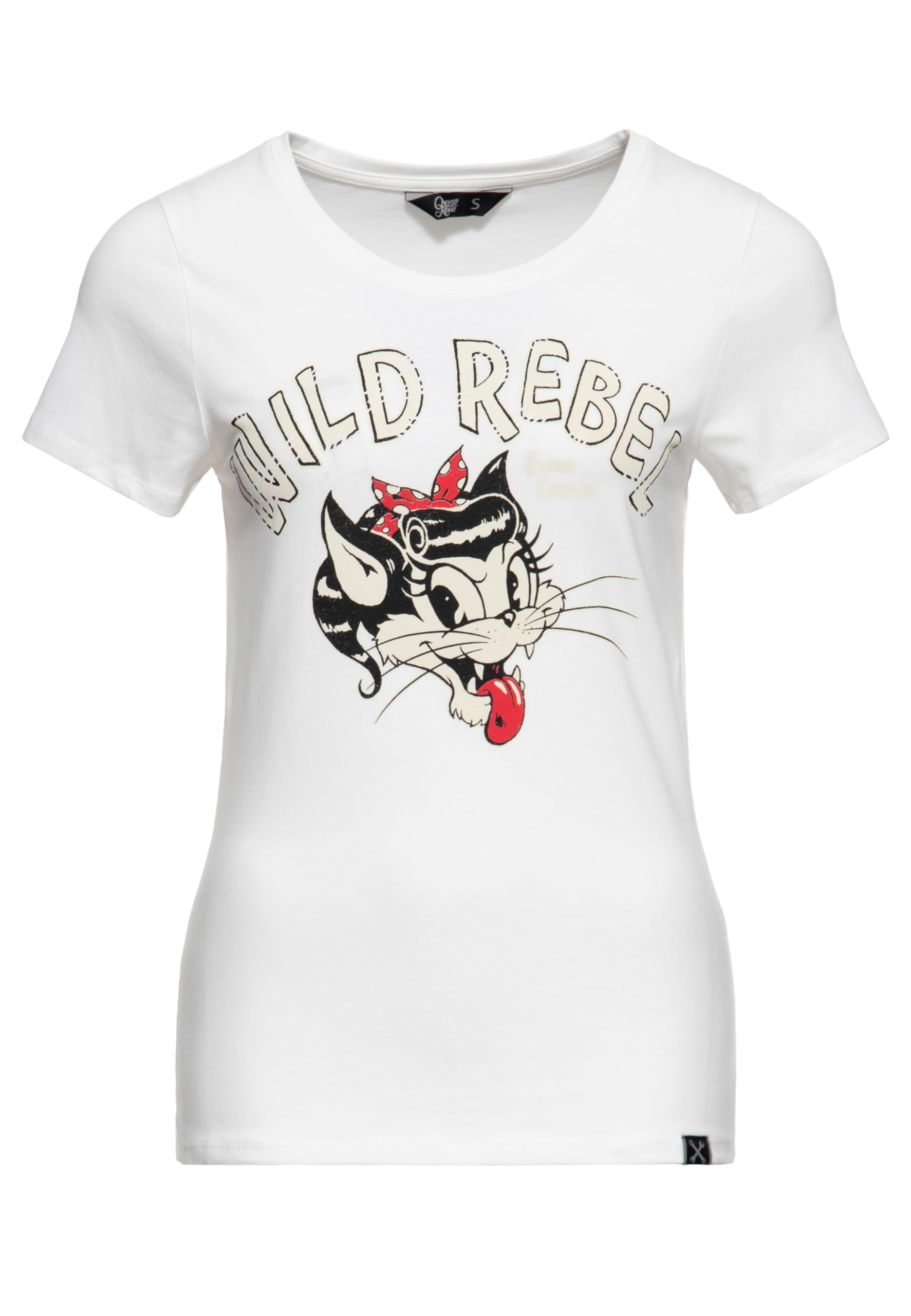 Queen Kerosin Damen Basic T-Shirt | Slim Fit | Retro Frontprint | Baumwolle Stretch | Cartoon Wild Rebel