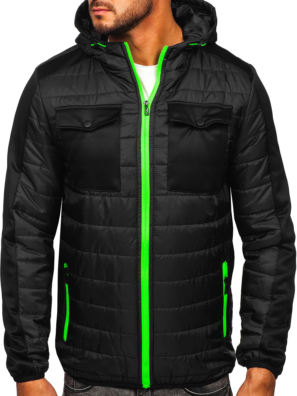 BOLF Herren Übergangsjacke Steppjacke Daunen-Optik Casual Elegant Leichte Frühlings Jacket Moderne Männer Jacke M10003 Schwarz XL [4D4]