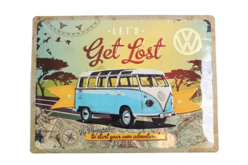 Nostalgic-Art Retro Blechschild, 30 x 40 cm, VW Bulli – Let's Get Lost – Volkswagen Bus Geschenk-Idee, aus Metall, Vintage Design