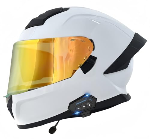 Bluetooth-Klapphelm, ECE-Zugelassener Motorrad-Integrierter Helm Mit Doppelvisier, Integral-Motorradhelm, Antibeschlag-Motorrad-Roller-Helm, Doppelspiegel, Herren-Damen-Helm C,XL58-60CM