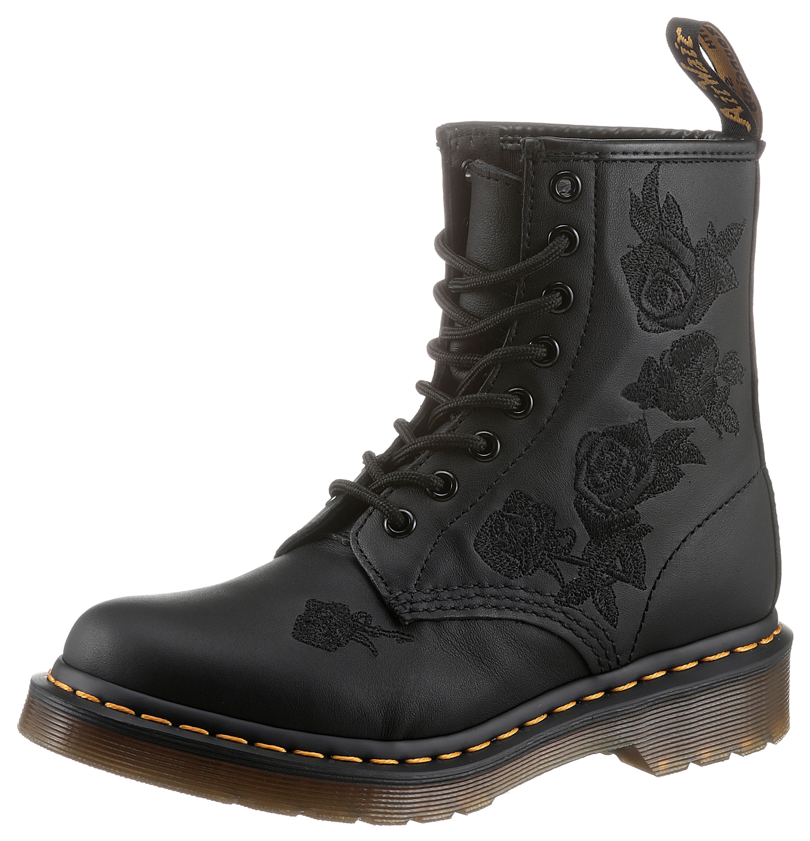 DR. MARTENS Schnürboots "Vonda Mon 8-Eye Boot", Schnürschuh, Stiefelette mit monochromer Rosen-Stickerei