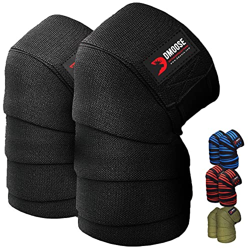 DMoose kniebandage Kraftsport - 198CM Länge Heavy Duty Kniebandage Bodybuilding - Lang Elastisch Knee Wraps Paar Mit Klettverschluss, Kreuzheben Bodybuilding Gewichtheben Kraftsport Powerlifting