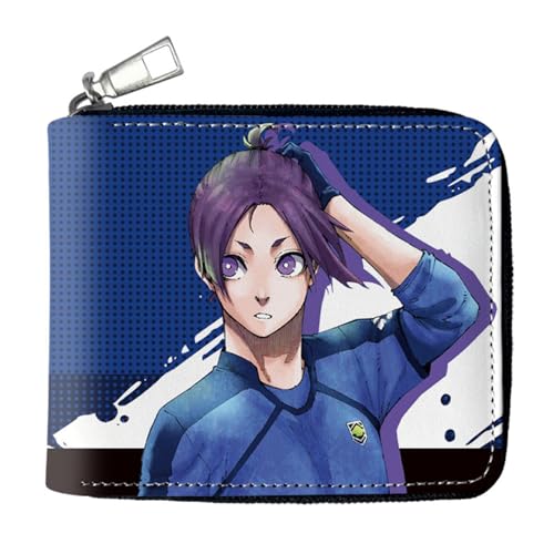 RYNDEX Blue Lo-ck Anime -Geldbörsen, Leder Geldbörse mit Reißverschluss-Design, Reisegeldbeutel für Kinder Geld Geldscheinfach und Münzfach(Color:Multicolor 6)