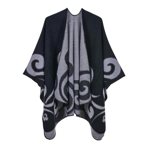 Lambo Schal-Wickelponcho für Damen, Poncho-Umhang mit offener Vorderseite, Atmungsaktiver Winterpullover mit offenem Vorderumhang, Übergroße Pullover, lässige Strickjac, Schals für Date, Arbeit