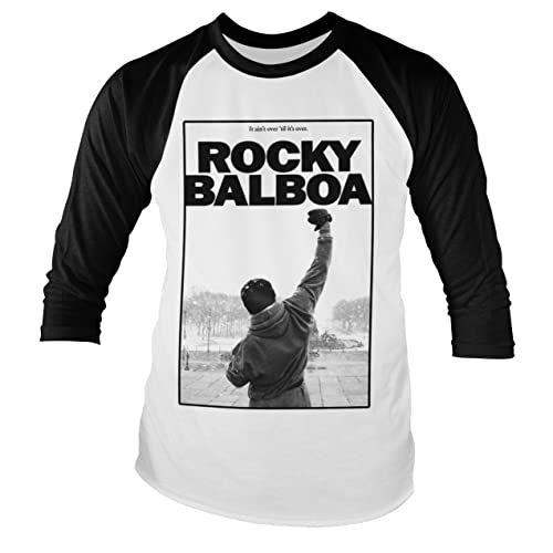 Rocky Offizielles Lizenzprodukt Balboa - It Ain't Over Baseball Lange Ärmel T-Shirt (Weiß/Schwarz), X-Large