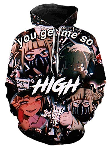 QYIFIRST Kapuzenpullover Sweatshirt Hero Academia Cross My Body Himiko Toga Anime 3D Druck Hoodie Cosplay Kostüm Unisex Schwarz B M (Chest 107cm)