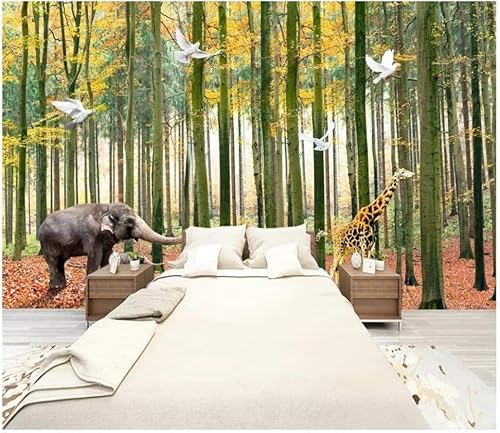 Bäume Wälder Elefanten Giraffen Vögel 3D Tapete Poster Restaurant Schlafzimmer Wohnzimmer Sofa TV Dekorative Wand-250cm×170cm