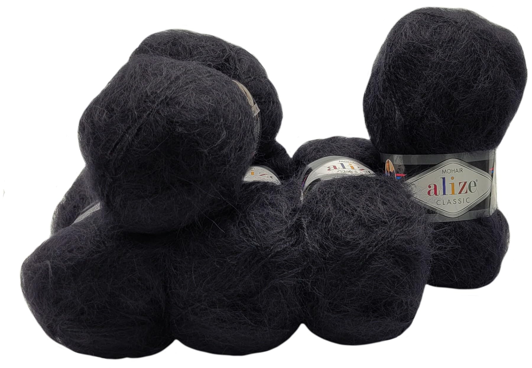 5 x 100 Gramm Ilkadim Export Mohair Classic Strickwolle, 500 Gramm Strickgarn einfarbig mit 25% Mohair Wolle (schwarz 60)