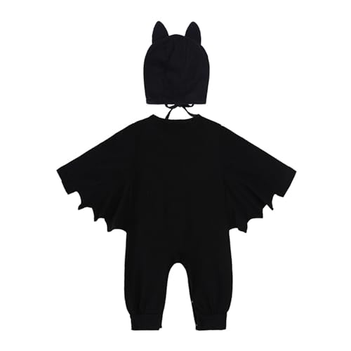 Bjebndd Halloween Baby Fledermaus Strampler Und Set Langarm Overall Mit Passender Mütze Kopfbedeckung Kostüm Foto Requisiten Für Kleinkinder Baby Halloween Kostüm Niedliche Overall Kostüme Baumwolle