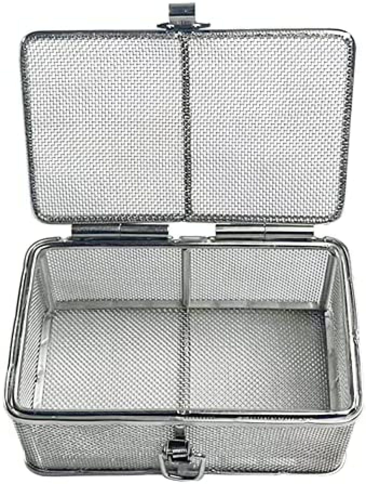 Medizinisches Instrumententablett aus Edelstahl 304 und perforierte Mesh-Körbe, Sterilisationstablett, mit Deckel, Edelstahltablett für Krankenhäuser, 50 x 25 x 10 cm