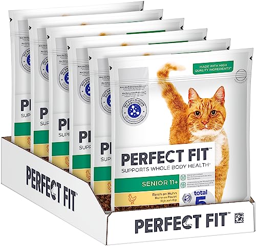 PERFECT FIT Senior Trockenfutter für ältere Katzen ab 11 Jahren - Huhn, 750g (6 Beutel)