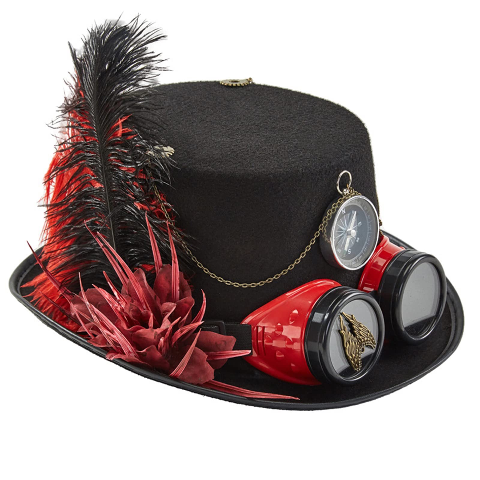 LARUISEE Steampunk-Hut, Steampunk-Hut für Herren, mit Brille, Steampunk-Zeitreisen-Hut, Steampunk-Zubehör, Halloween, Party, Steampunk, Top Hüte mit Brille