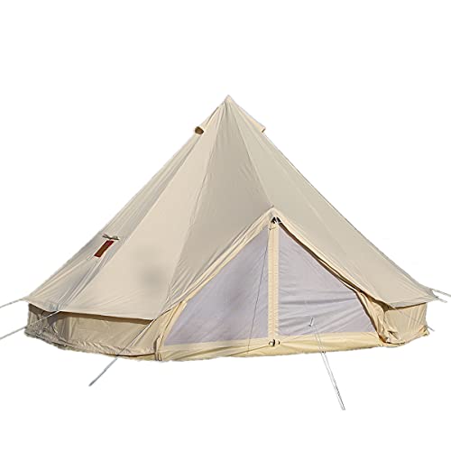 TentHome Campingzelt Wasserdicht Tipi Zelt Familienzelt Pyramidenzelt Baumwolle Indianerzelt mit Ofenloch, Bodenwanne Glockenzelt Bell Tent Rundzelt Gruppenzelt Stehhöhe, beige (4M/13Fuß)