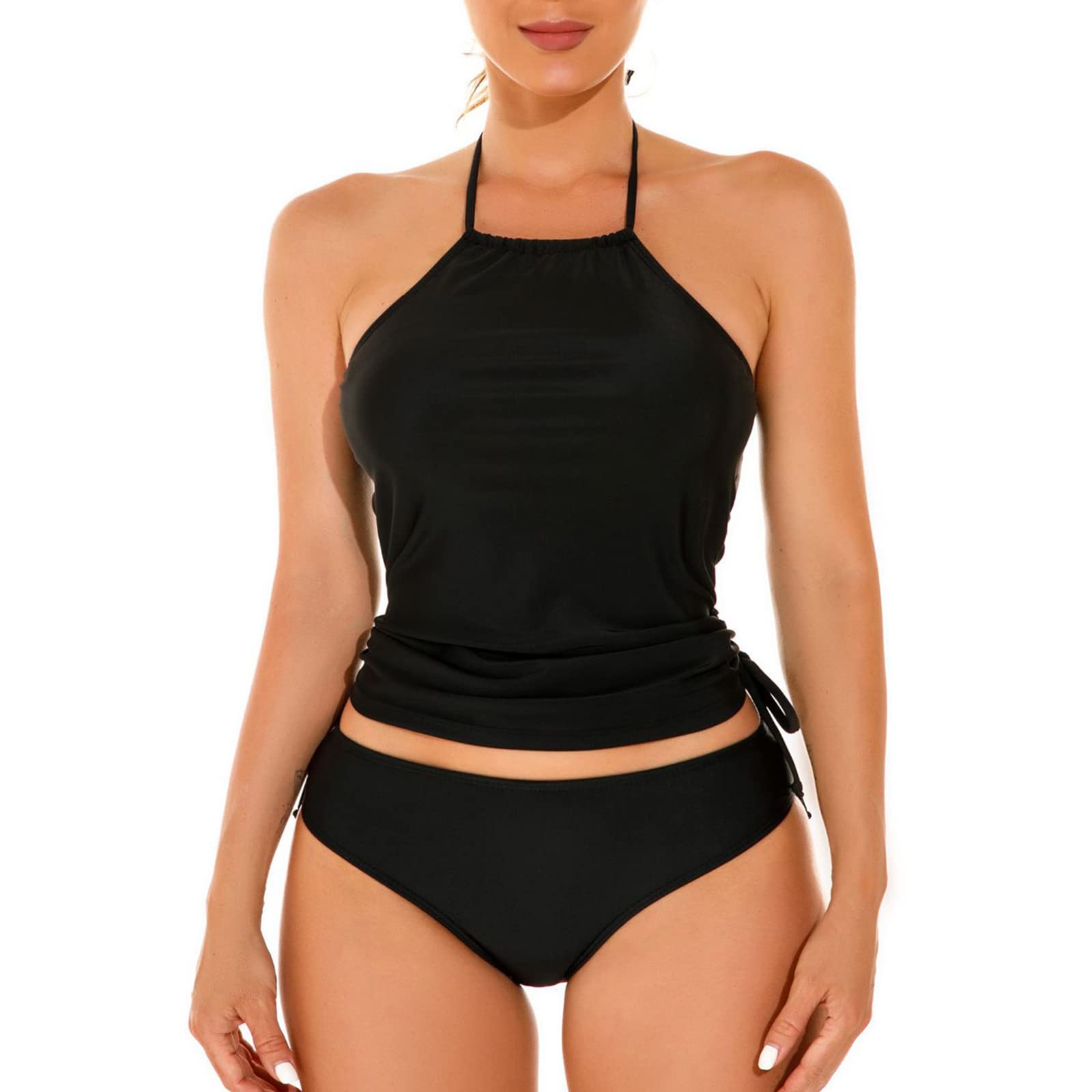 Uitndvyte Tankini-Badeanzug-Set für Damen, 2-teilig, Oberteil mit Badeoberteil, Kordelzug an der Seite