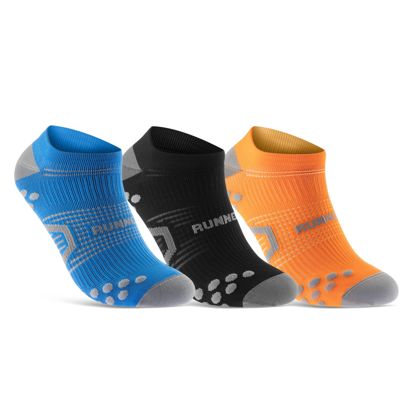 sockenkauf24 Kurze Laufsocken für Herren & Damen (3 Paar) Sneaker Sportsocken Atmungsaktive Running Socks 50203P WP (Blau Schwarz Orange 43-46)