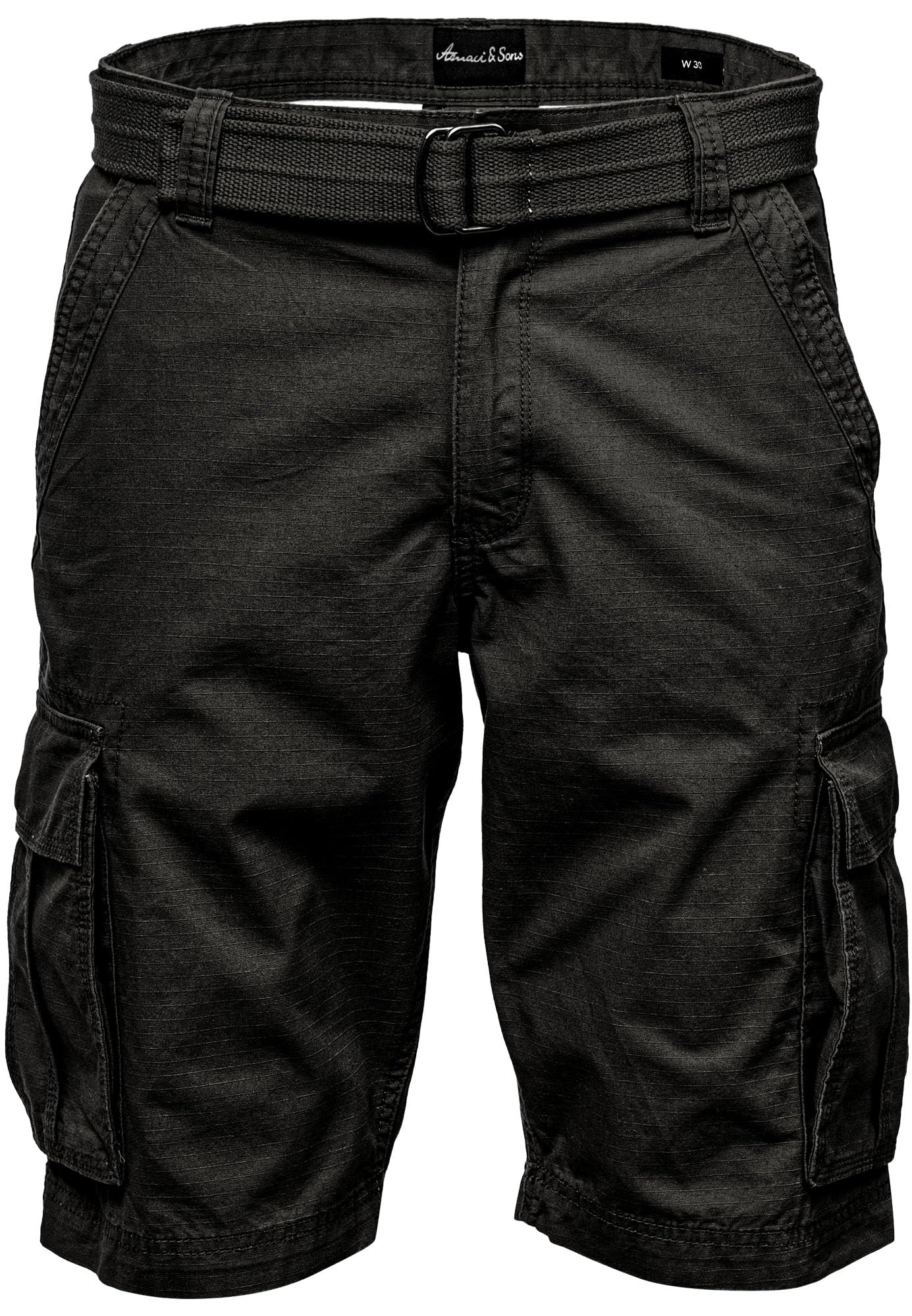 Amaci&Sons Herren Cargoshorts Männer Kurze Bermuda Hose inkl.Gürtel Regular Fit Gurt7027 Schwarz W34