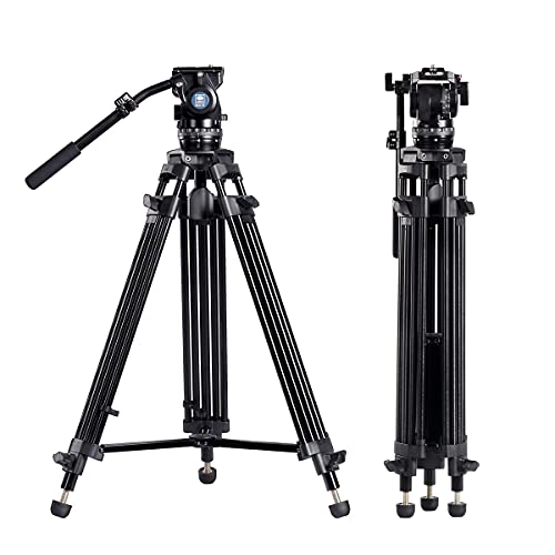 SIRUI Professionelles Videokamera-Stativ-Set SH15T + BCH-10 mit Flüssigkeitskopf, Reibungskontrolle, Griff, Teleskopgriff, Mittelstreuer, Aluminium-Stativ-Set, maximale Höhe 140 cm, große Belastbarkeit