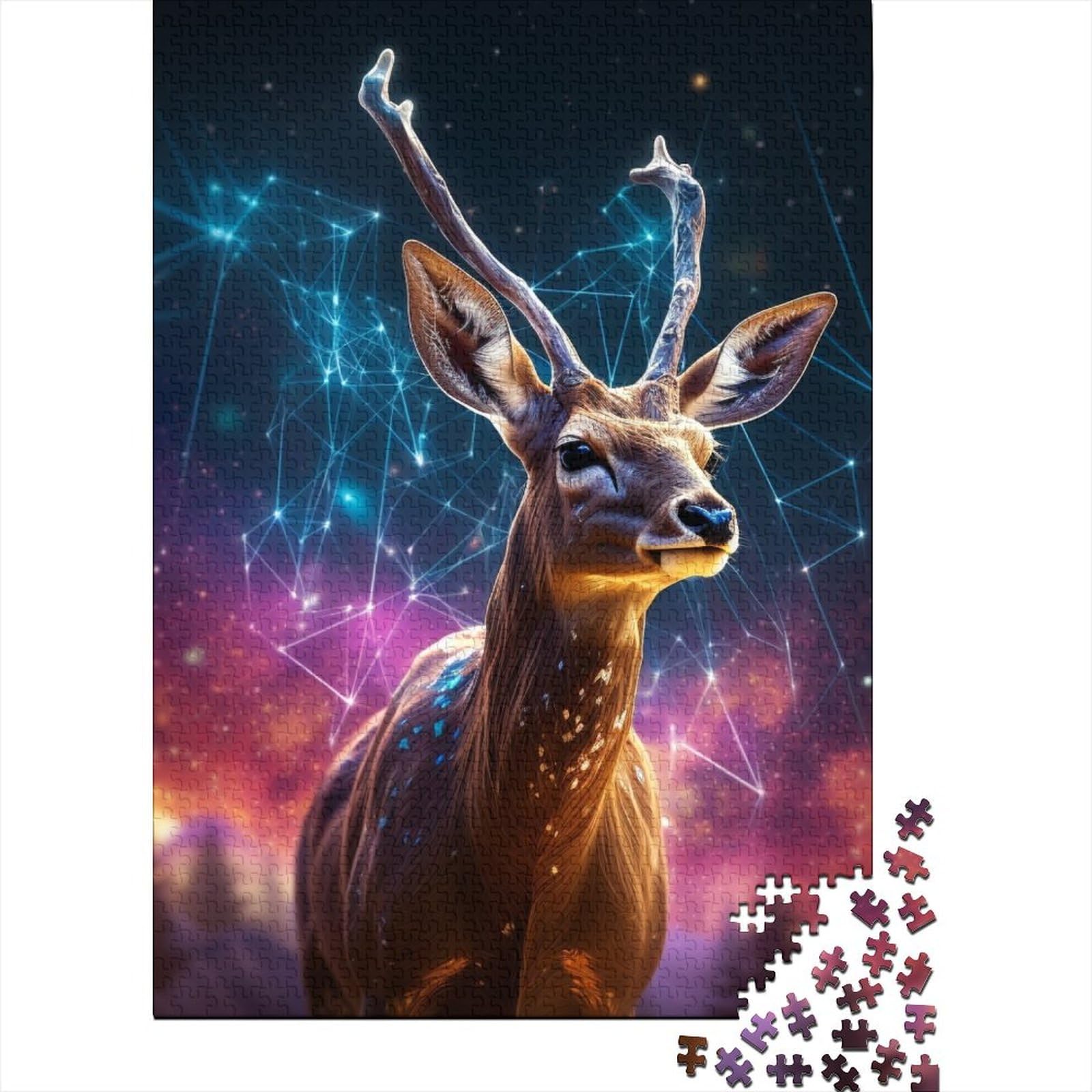 Holzpuzzle für Erwachsene mit Galaxy Deer-Motiv, 500 Teile, für Erwachsene, schwierige Puzzles zum Stressabbau, zum Zeitvertreib zu Hause 20,47x14,96 Zoll