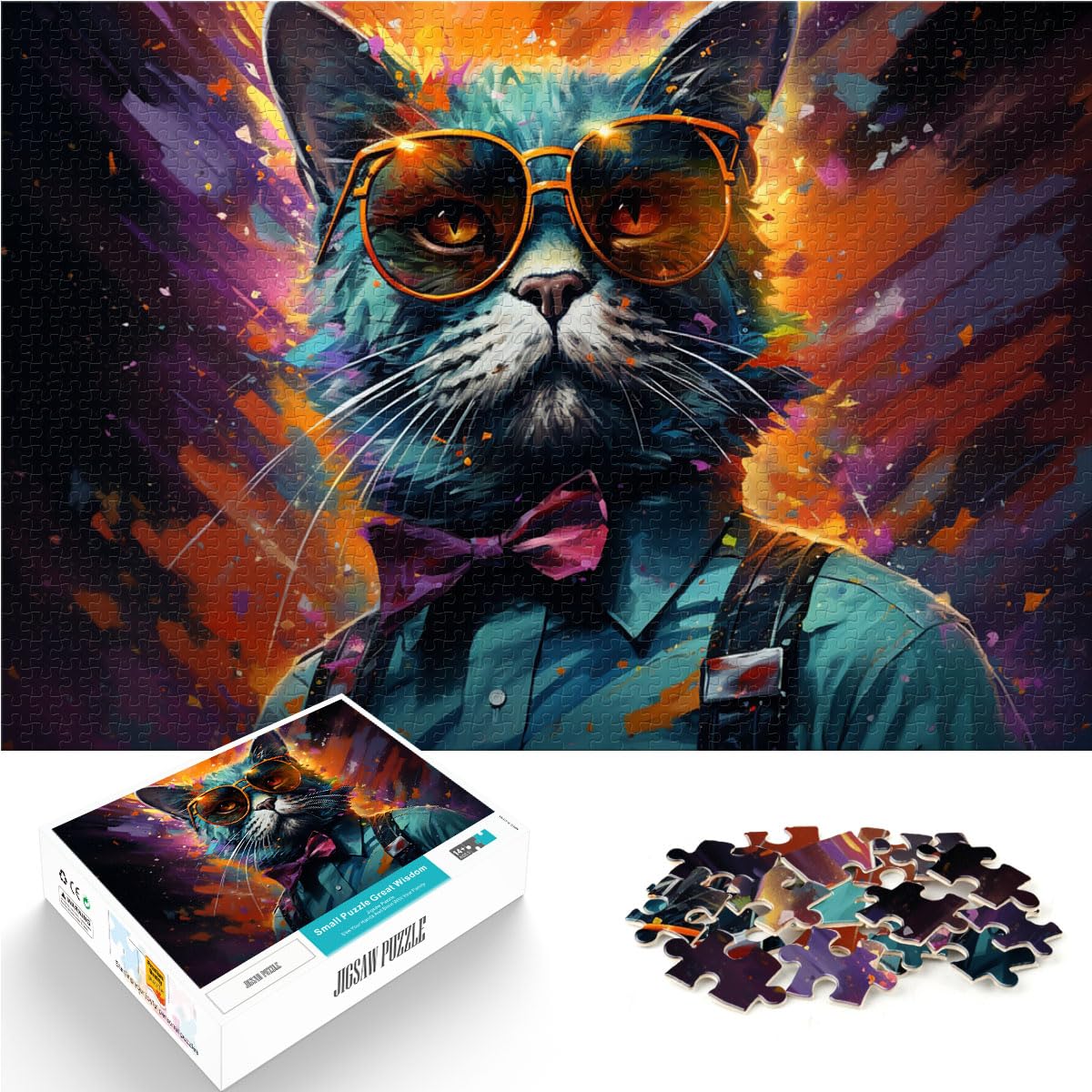 Puzzle für farbenfrohe Planetenkatze, Puzzle 1000 Teile für Erwachsene, Holzpuzzle, jedes Teil ist einzigartig – anspruchsvolles, unterhaltsames Familienspiel, 1000 Teile (50 x 75 cm)