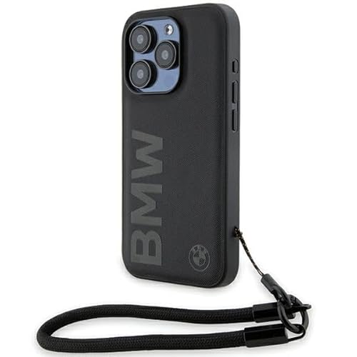 CG MOBILE BMW BMHCP15L23RMRLK Hülle für iPhone 15 Pro 6.1"" Schwarz hardcase Signature Leather Wordmark Cord