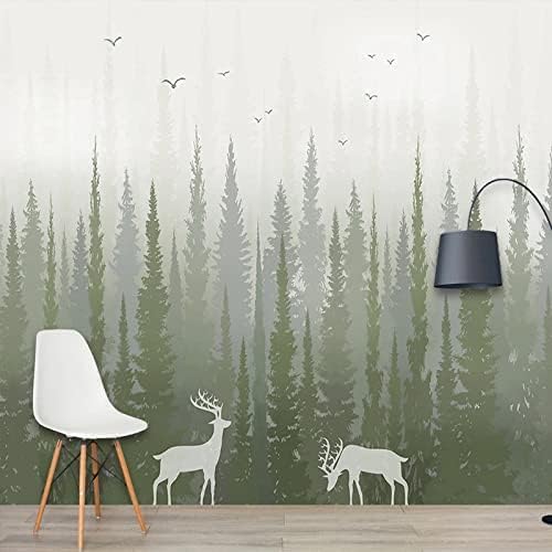 XLMING Handgemalte Kiefer Wald Wald Vogel Und Hirsch Muster Küche Esszimmer Arbeitszimmer Wohnzimmer TV Hintergrund Wand 3D Tapete-400cm×280cm