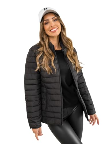 BOLF Damen Übergangsjacke Steppjacke Stehkragen Daunenjacke Reißverschluss Sportjacke Zip Wärme Freizeit Sport Basic Outdoor Casual Style 16M9109 Schwarz L [D4D]