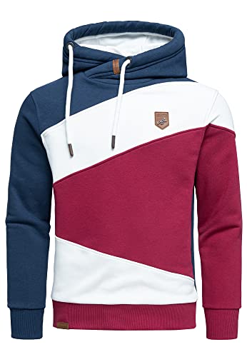 Amaci&Sons Herren Basic Kapuzenpullover Sweatjacke Pullover Hoodie Sweatshirt 4065 Navyblau/Weiß/Bordeaux M