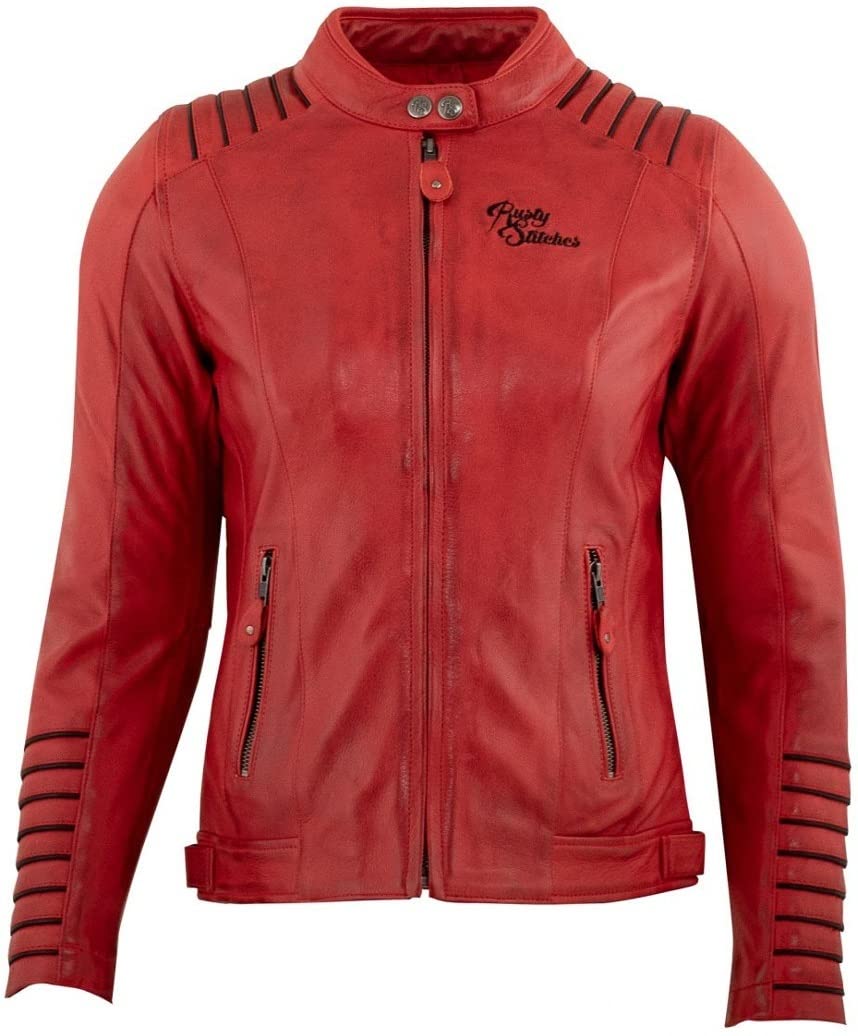 Rusty Stitches Amanda Damen Motorrad Lederjacke (Red/Black,40)