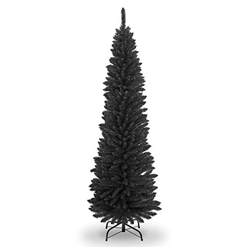 SHATCHI Künstlicher, beflockter Weihnachtsbaum, 1,8 m, mit Spitzen Spitzen und Metallständer (Schneeschwarz/Weiß/Frosty Green), 1,8 m