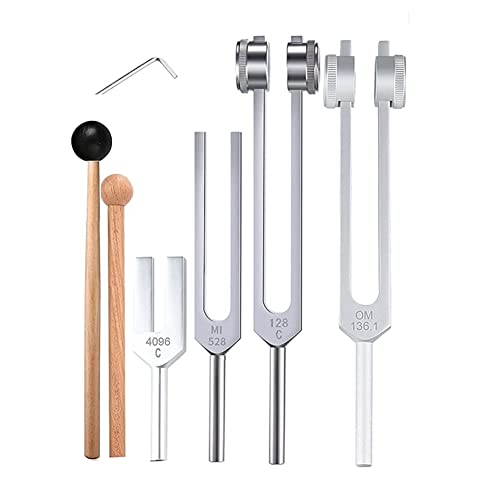 Glakyur 4 StüCke Stimmgabel Set (128 Hz, 136,1 Hz, MI 528 Hz, 4096 Hz), für die Heilung Von, Klangtherapie, Stressabbau