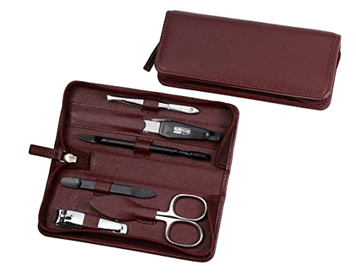 Hans Kniebes Manicure Etuis Taschenmanicure Manicure-Etui mit Reißverschluss Nappa Vollrinderleder 6-teilig bordeaux, vernickelt, 6-teilig 1 Stk.