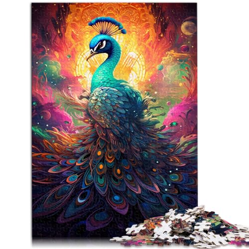 Puzzles, farbenfrohes, psychedelisches Pfauen-Kunstpuzzle für Erwachsene, 1000 Teile, Holzpuzzle mit passendem Poster und Wissensblatt, 1000 Teile (50 x 75 cm)