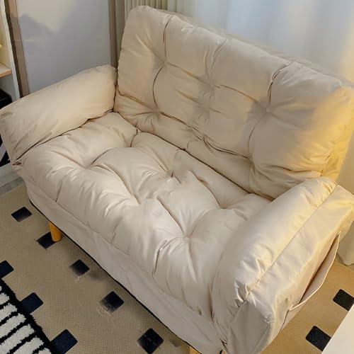 Lazy Floor Sofa Couch Sitzsack Umwandelbare Futon Couch mit Verstellbaren Armlehnen und Rückenlehne, Lazy Sofa Chair mit Seitentaschen Klappbares Schlafsofa Sessel Bett Beige-A