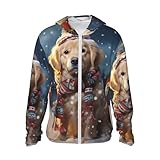 CSGJMYGS LSF 50+ Frohe Weihnachten, niedlicher Hund, Schneemann, Sonnenschutz, Kapuzenjacke, leicht, langärmelig, Sonnenshirt mit Taschen, schwarz, Größe XXL