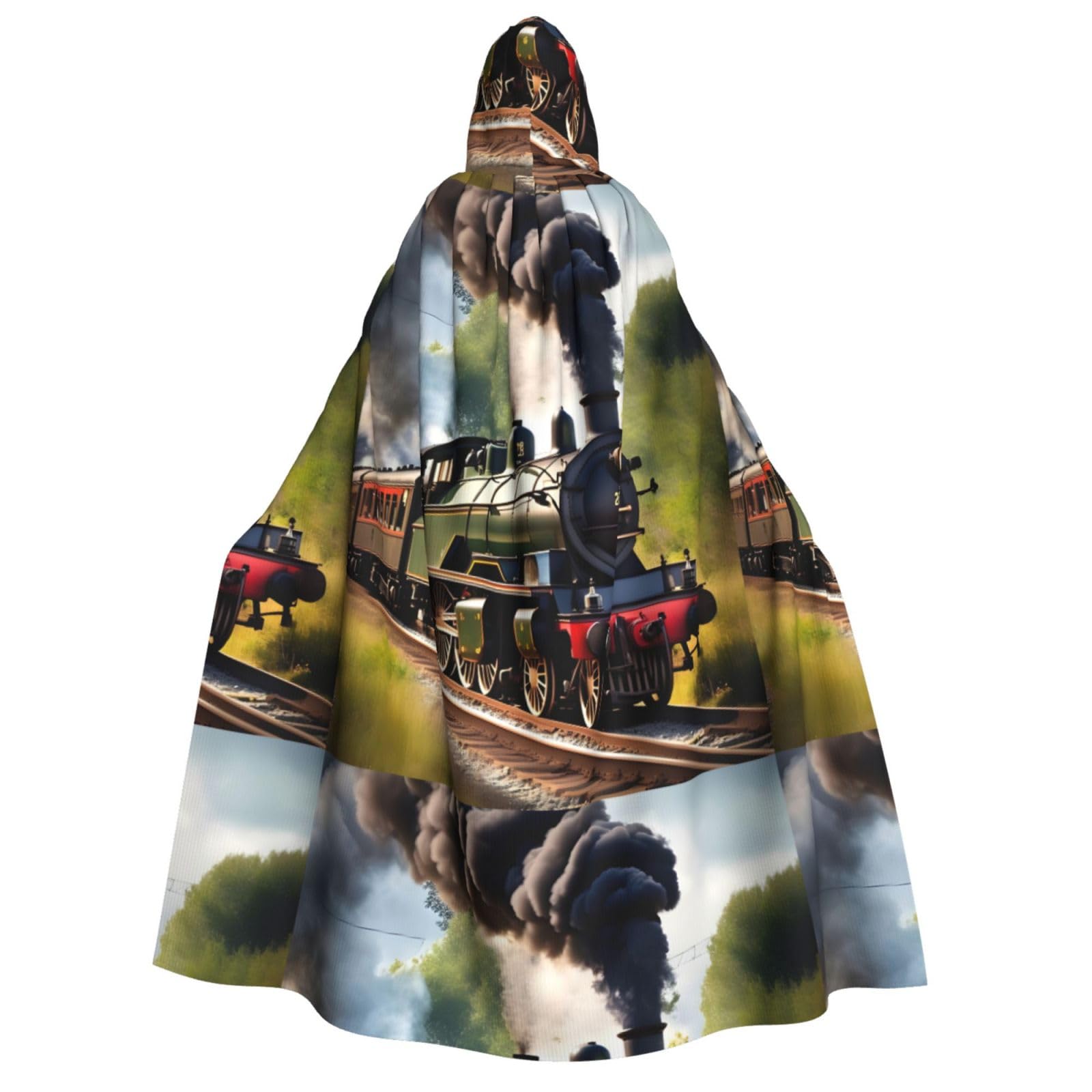 WURTON Steam Little Train Print Unisex Kapuzenumhang Kostüm Damen Herren Vampir Halloween Cosplay Karneval Mottoparty