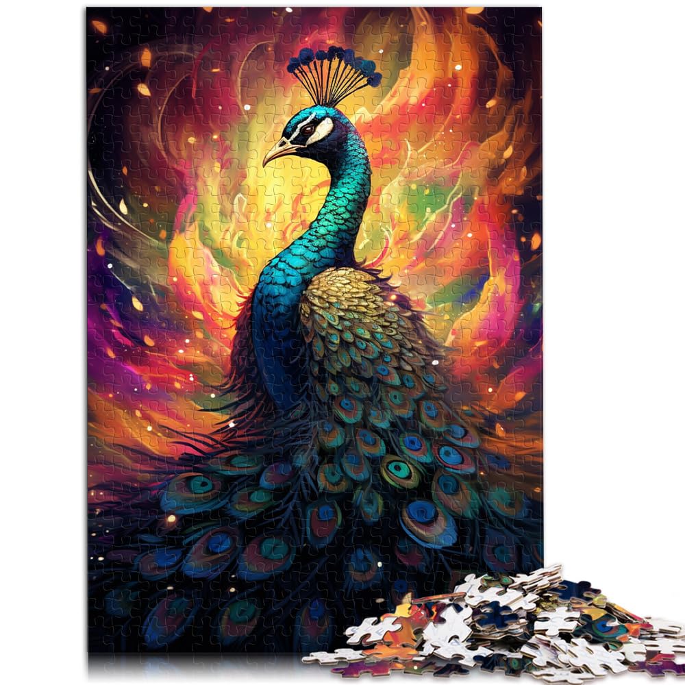 Puzzle | Puzzles Bunter Psychedelischer Pfau für Erwachsene Puzzles 1000 Teile Holzpuzzle Stressabbau Schwierige Herausforderung 1000 Teile (50x75cm)