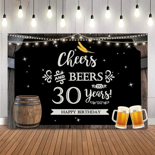 Cheers und Bier Fotografie Kulisse für 30. 40. 50. Geburtstag Party rustikal Glitzer Holz Hintergrund Fotokabine 210X150cm