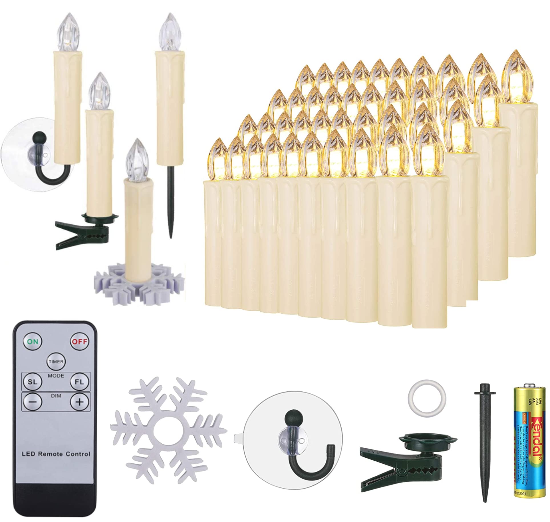 BOWKA 20er LED Kerzen Weihnachtskerzen mit Halter Fernbedienung Timer IP64 Dimmbar warmweiß Lichterkette Fenster Beleuchtung für Weihnachtsbaum Hochzeit Geburtstags Kirche Deko, beige