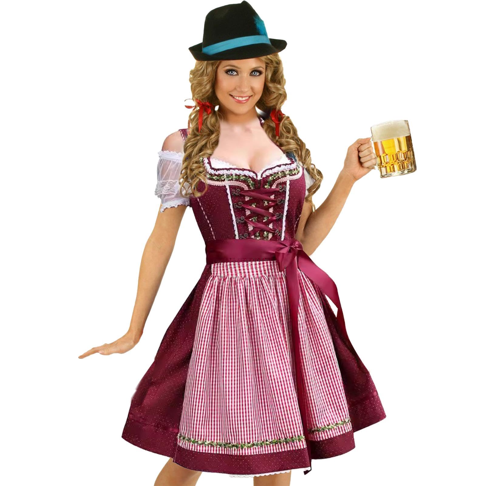 Xasbseulk Oktoberfest-Outfits für Damen, traditionelles deutsches Kostüm – Oktoberfest-Kostüm, deutsches Kleid für Halloween, Karneval, traditionelles deutsches Kleid