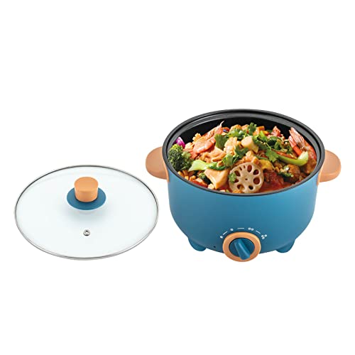 3L Elektrische Hot Pot Cooker Tragbarer Skillet Multifunktionsbratpfanne 220V Sichere Temperaturregelung Mini Antihaft Multikocher mit Küchenutensilien für Home Office Party Küche Wohnheim